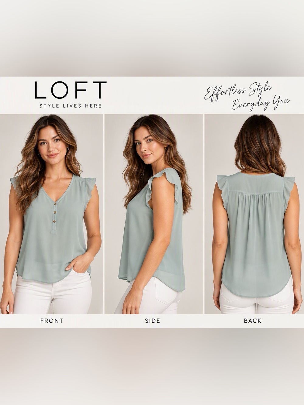 LOFT Sage Green Ruffle Sleeve V-Neck Camisole